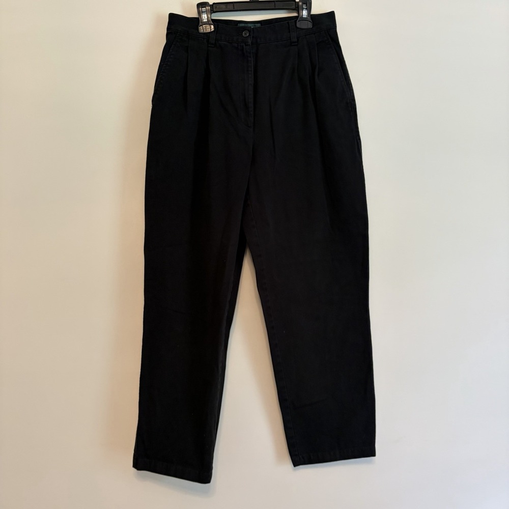 Lauren Ralph‎ Lauren Black Pleated Chino Cotton Straight Pants Sz 8 90s Vibe
